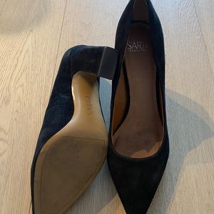 Franco Sarto Black Suede Pointed Toe Pumps